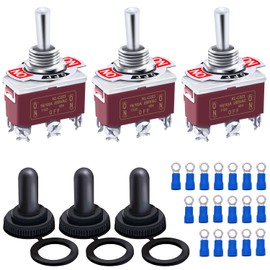 Twidec/3Pcs Waterproof Heavy Duty Toggle Switch 12V DC 30A DPDT 3 Position 6 Pin ON-Off-ON Switch with Weatherproof Boot Cap Cover for Car Boat with Terminal KL-C203-MZ