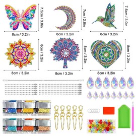 Pack of 6 Diamond Painting Wind Chime Sun Catcher, 5D DIY Diamond Painting Wind Chime Sun Catcher Pendant, Craft Set Girls Gifts from 6 Years, Double-Sided Diamonds Paintings Children's Craft Sets