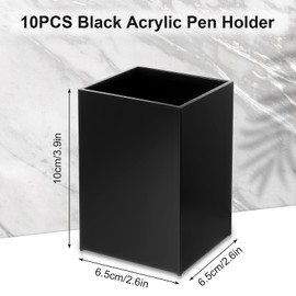 Limbeuuu 10 Pack Black Acrylic Pen Holder, Desktop Pencil Organizer Makeup Brush Holder Acrylic Pencil Cup Stationery Storage for Desk Office Pen Organizer