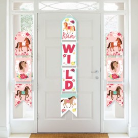 Big Dot of Happiness Run Wild Horses - Hanging Vertical Paper Door Banners - Pony Birthday Party Wall Decoration Kit - Indoor Door Decor