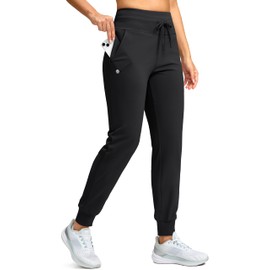 G Gradual Women's Fleece Lined Joggers 28"/30"/32" High Waisted Sweatpants Water Resistant Thermal Warm Pants Zipper Pockets(Black,32-Small)
