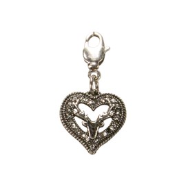 Alpenflüstern AAH175 Costume Pendant Rhinestone Heart Deer Small for Charivari or Costume Necklace (Antique Silver-Colour), Non-precious metal