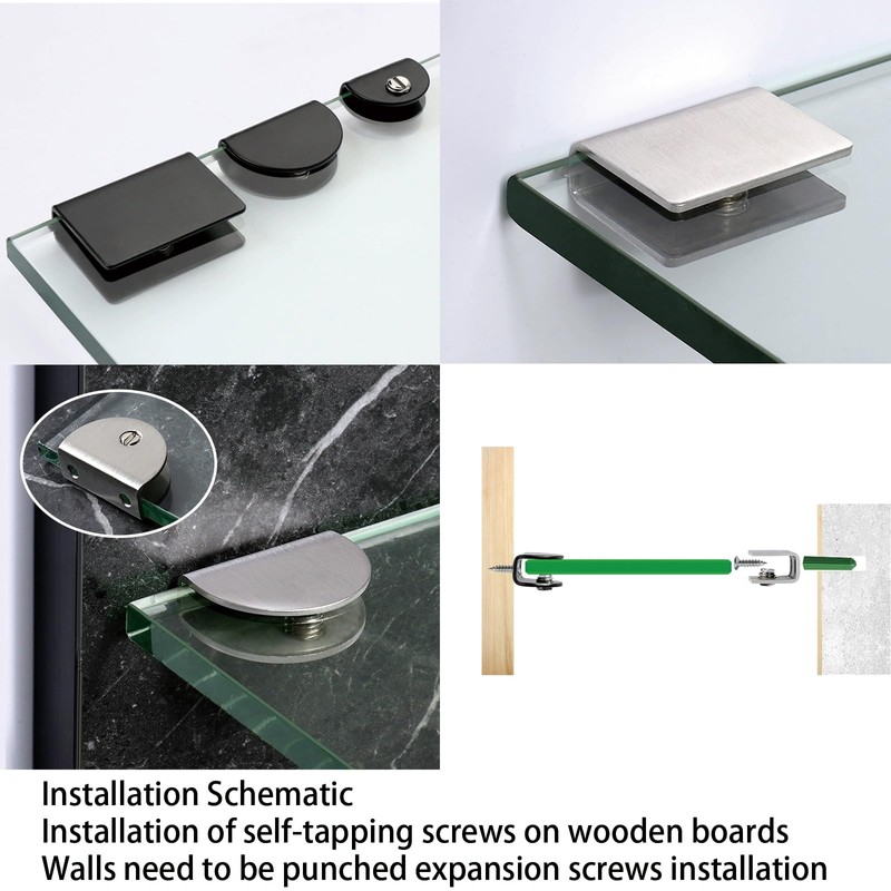 Leliafleury 4Pcs Adjustable Glass Shelf Brackets 10mm Stainless Steel Glass