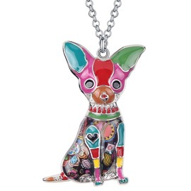 BONSNY Love Pets Enamel Zinc Alloy Metal Chihuahua Necklace Dog Animal pendant Charms GIfts 18" (Multicolor)