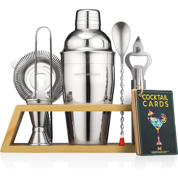 Cocktail Shaker Set Bartender Kit with Bamboo Stand – Professional