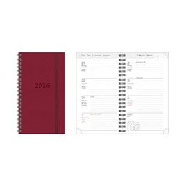 Idena 12056 Pocket Diary 2026 in Format 8.7 x 15.3 cm, 1 Week on 2 Pages, Appointment Calendar with Hard Cover in Red and Spiral Bound