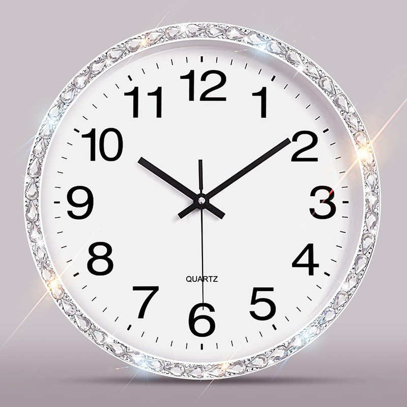 GUFONKOD Bling Crystal Round Wall Clock for Wall Decoration,Design Glass