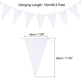 MECCANIXITY 2 Pcs 50 Feet White Pennant Banner Flags String Triangle Hanging Triangle Bunting Flags for Festive, Wedding, Birthday Party Decorations