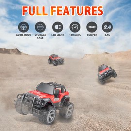 Carox Remote Control Car for Kids-1:16Remote Control Truck with Headlight and Storage Case-160mins Playtime RC Truck for All Terrain-Red Remote Control Truck Toy for Boys Girls Kids (red)