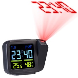 infactory Alarm Clock: Projection Alarm Clock with VA Colour Display, Hygro/Thermometer, USB (Alarm Clock Ceiling Projection, Alarm Clock Wall Projection)