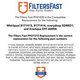 Filters Fast PH21220 Compatible Replacement for Whirlpool 8171413, 8171414, everydrop EDR8D1, and EcoAqua EFF-6009A Carbon Water Filter Cartridge for Fridge Refrigerator Water Dispenser