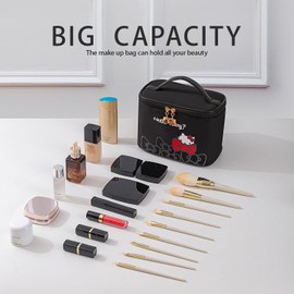 Vimanllie Travel Makeup Bag Large Cosmetic Bags with Brush Holder, Black Waterproof 3PCS Portable Cosmetic Case for Women, Toiletry Bag for Skincare & Beauty Tools for Her