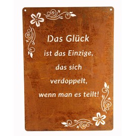 Sign Saying Board Rusty Garden Sign Patina Rust for Hanging Garden Decoration 29 x 21 cm "Es ist keine Villa (Das Glück")