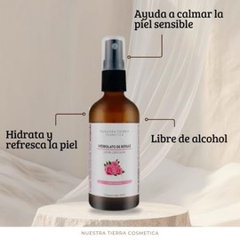 Nuestra Tierra Cosmética Hidrolato de Rosas Orgánico, Loción Corpo Facial, Anti-edad, 100ml