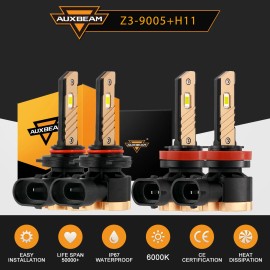 AUXBEAM H11 9005 Combo LED Headlight Bulbs High Low Beam Conversion Kits 6000K