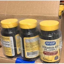 REXALL VITAMIN D3 1000 IU 25MCG IMMUNE SYSTEM BONE HEALTH 60-CT X 3 Bottles