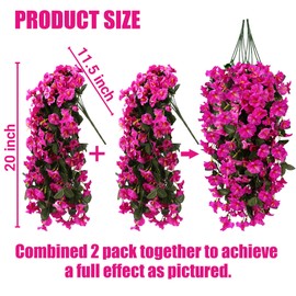 Sggvecsy Artificial Fake Hanging Flowers Plants for Outdoor Outside Spring Summer Decoration 4PCS Faux Silk UV Resistant Realistic Morning Glory Trailing Vines for Home Porch Patio Balcony(Purple red)