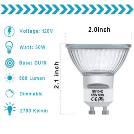 YBEK GU10 Halogen Light Bulbs 50W 120V MR16 Dimmable for Candle Warmer Light Bulbs, Wax melt Bulbs Warm White(Pack of 6)