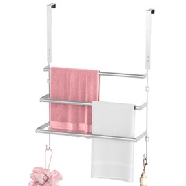 Over The Door Towel Rack,Towel Rack with Hooks for Door Hanging, Door Towel Bar, Over Door Towel Racks for Bathroom (Brush Nickel)