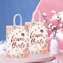 24 pcs Team Bride Gift Bags with Handles for Bachelorette Party Decorations Small Rose Gold Floral Bridesmaids Gifts Bags for Bridal Shower Engagement Wedding Favors Bride Tribe Hen Party Gift