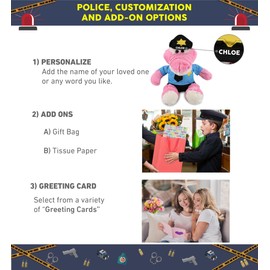 DolliBu Sitting Pink Alligator Police Officer Plush Toy - Super Soft Alligator Cop Stuffed Animal Dress Up Cop Uniform and Cap Outfit, Fluffy Policeman Toy – 10 Inch