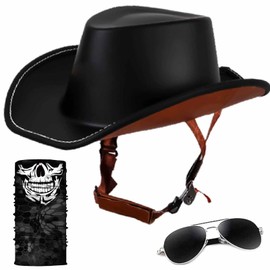 GYLRFAN Retro Motorcycle Half Helmet, Western Cowboy Hat Helmet Open Face DOT Approved Unisex-Adult with Quick Release Buckle and Lining for Mopeds Horse Riding Jazz Caps