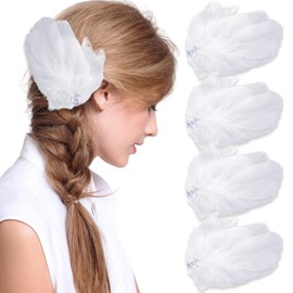 Feather Hair Clips Artificial Swan Ostrich Ballet Style Heart Rhinestone Hair Pins Women Bride Wedding Christmas Party Valentine's Day Dancing Fashion Hair Accessories (White)
