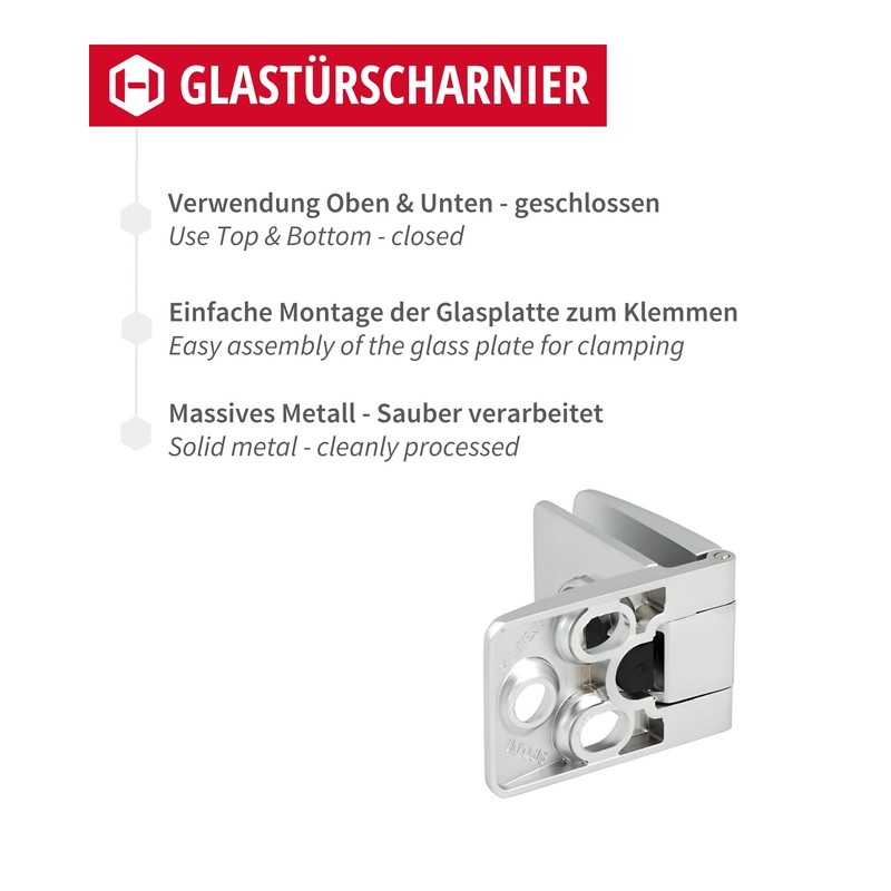Gedotec Glass Door Hinge Middle Hinge Silver Matt Square I