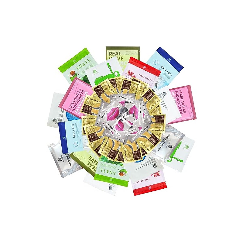 MASCARILLAS FACIALES HIDRATANTES MIX 50 PZ LABIOS COLÁGENO