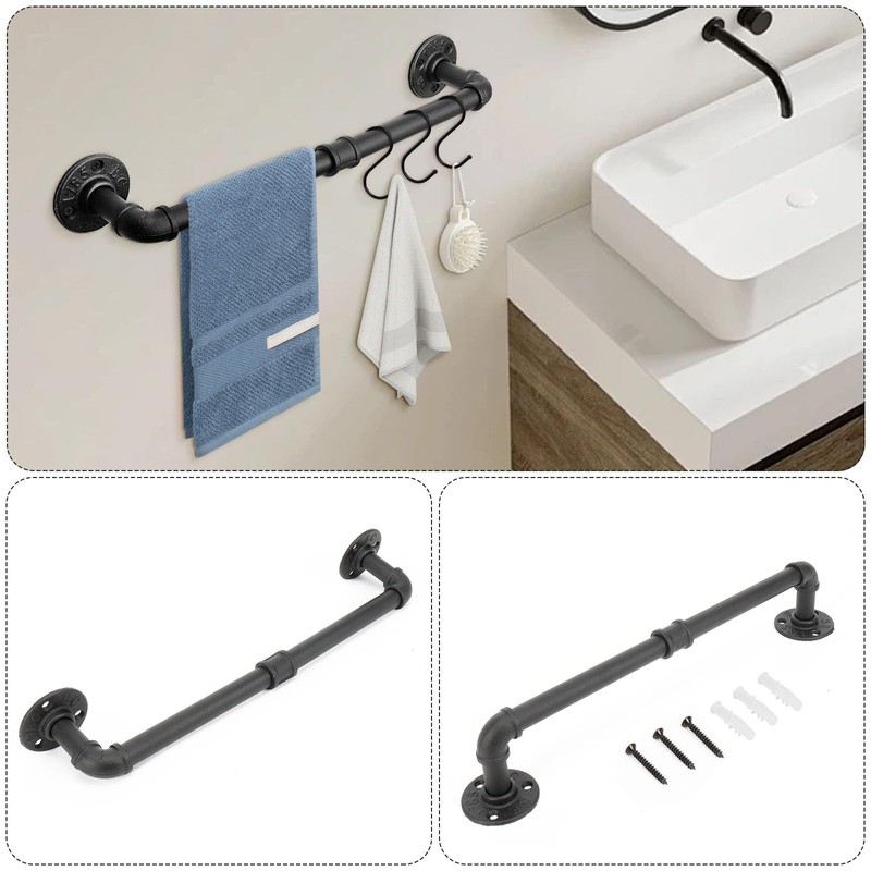 Jeasor 4-Pieces Industrial Pipe Bathroom Towel Ring Kit DIY Wall
