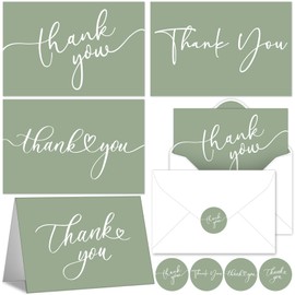 Naozinebi 48 Pack Thank You Cards with Envelopes and Stickers 6x8 Inches Green Sage Thanks Greetings Card Minimalistic Elegant Blank Cards for Wedding Baby Shower Birthday Holiday Supplies
