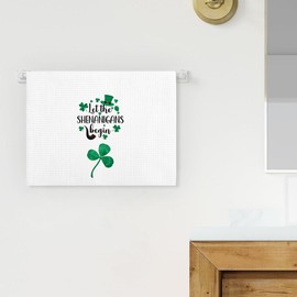 huester Let The Shenanigans Begin St Patrick's Day Kitchen Towels, Green Lucky Shamrock St Patrick's Day Hand Towels, St Patrick's Day Dish Towels, St Patrick's Day Bathroom Kitchen Decor, 16x24 Inch