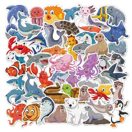 QIUYUEMIN 50Pcs Sea Animal Holographic Cute Stickers,Funny Kawaii Glitter Sticker Pack,Waterproof Vinyl Stickers,Cool Sparkly Stickers for Laptop,Skateboard,Water Bottles Best Gifts for Kids & Teens