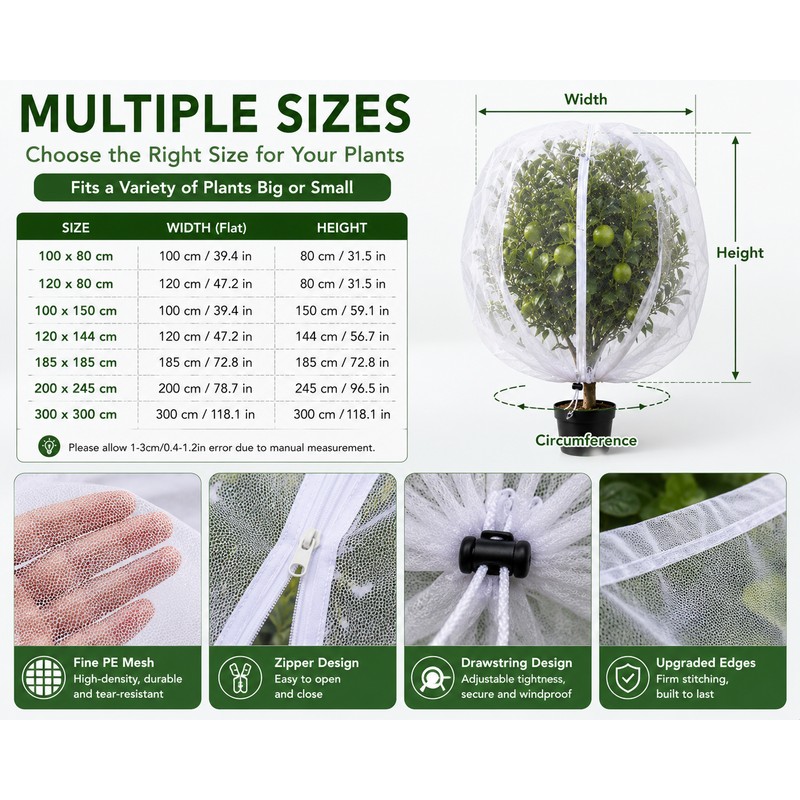 2-Pack White PE Garden Netting with Drawstring, Protective Mesh Covers