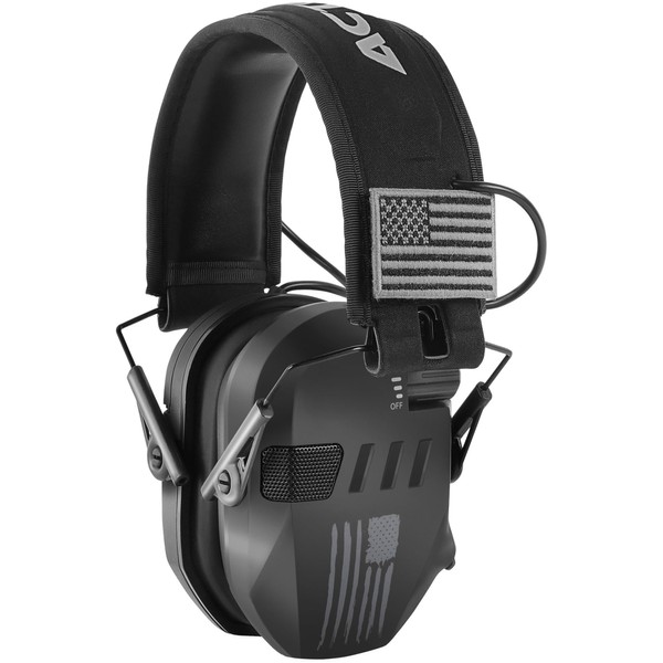 ACT FIRES Active Noise Reduction Earmuffs with Patriotic Flag Design,