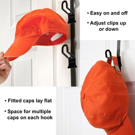 Perfect Curve Cap Rack | Over-The-Door Hat Organizer | Nine hooks holds 9-18 Caps | Baseball Cap Rack for Door | 1 Strap | Black