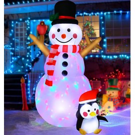 Purplecrystal 5FT/1.5M Christmas Snowman Inflable Outdoor Yard Decorations,con Luces LED giratorias de Color,para la decoración navideña de Jardines de Patio Interiores y Exteriores