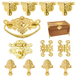 Morobor Gold Jewellery Box Antique Clasp Hasp Hinges Handle Box Corner Protection Kit for DIY Jewellery Box, Wooden Case, Jewellery Chest Storage Box Not Included