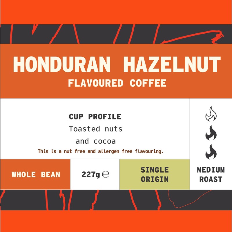 Coffee Beans 227g Bag, Whole Bean Coffee, Honduras Hazelnut Flavoured