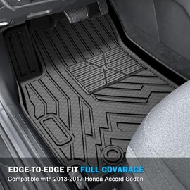 KUST - Alfombrillas de piso para Honda Accord 2013-2017 (solo sedan) con placa de talón de doble capa mejorada, forro de piso para todo tipo de clima, alfombrillas delanteras y traseras de 2 filas de