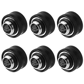 Dracaena 6 pack G1/4" thread to 16mm OD hard tubing compression fitting with sealing rings for rigid acrylic tube for pc water cooling system ,Black