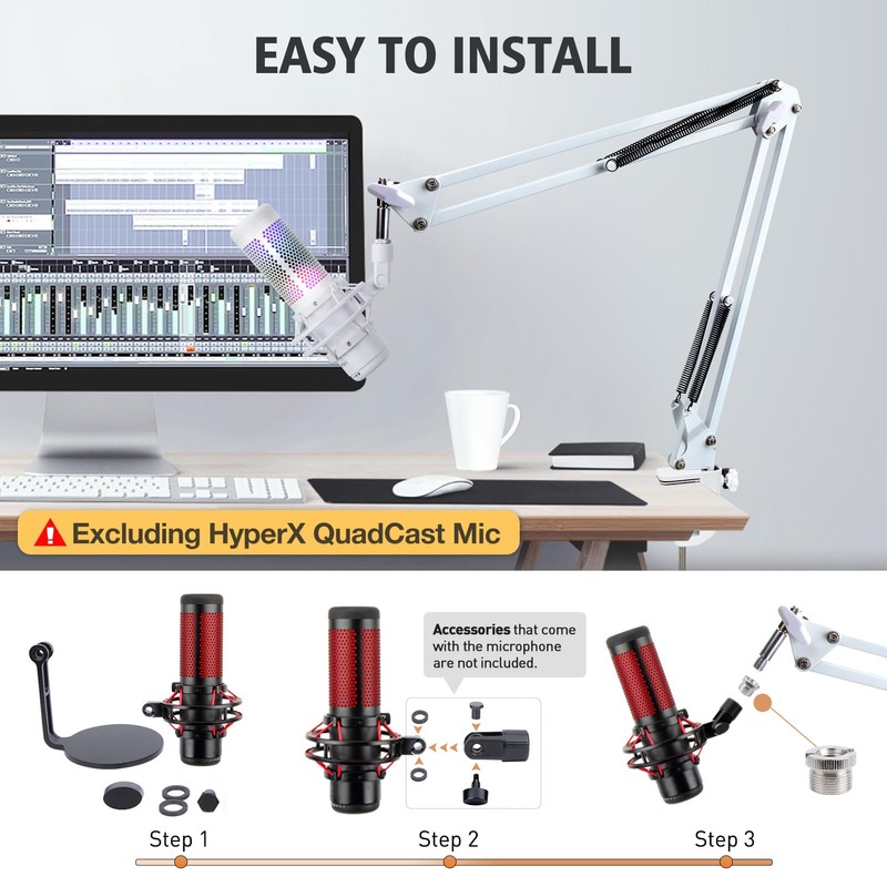 For HyperX QuadCast S White Boom Arm - White Mic