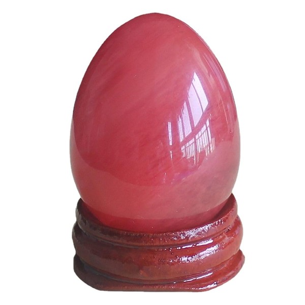 40x30mm Mixed Quartz Gemstone Crystal Egg with Wood Stand Home Decor Chakra Stone Reiki Healing (red voclano Cherry Quart)