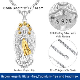 Eusense La Santa Muerte Necklace Sterling Silver 925 Gold 14K Skull Necklace for Men Women Grim Reaper Necklace, Sterling Silver, No Gemstone