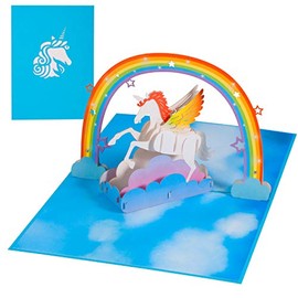 3D Greeting Cards,Unicorn Pop up Card with Rainbow and Blue Sky,Birthday Card,Graduation Card,Congratulation Card,Folded Card with Envelope