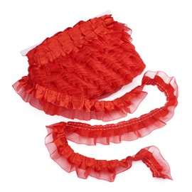 PandaHall 21.8 Yards Satin Organza Lace Edge Trim 2-Layer Gathered Ruffle Chiffon Ribbon 1-5/8 Inch Red Pleated Edging Trimmings Fabric for Cloth Sewing Embroidered Applique Wedding Party Decor