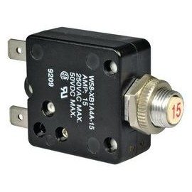 TE Connectivity W58-XB1A4A-15 Circuit Breaker; Therm; Push; Cur-Rtg 15A; Panel; 1 Pole; Vol-Rtg 250/50VAC/VDC