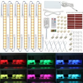 Litever Under Cabinet LED Lighting Kit. RGB Color & Bright Warm White Light. Slim Linkable LED Light Bars with Power Adapter, Controller, Extension Cords. Max 24W. Dimmable. Plug in. RGB + 3000K.
