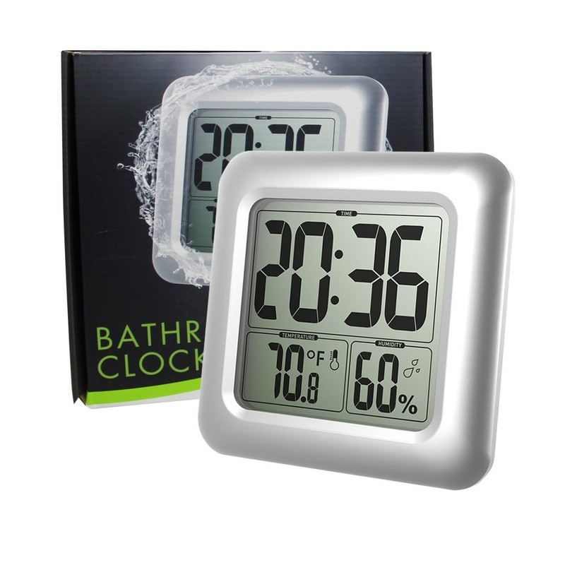 BALDR LCD Waterproof Bathroom Clock for Bath and Shower, Wall