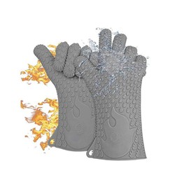 Jolly Green Products Ekogrips Premium Grilling Gloves Heat Resistant BBQ Gloves for Indoor and Outdoor Cooking, Meat Handling Gloves, Kitchen Oven Gloves with Fingers, Silicone Oven Mitts - Grey